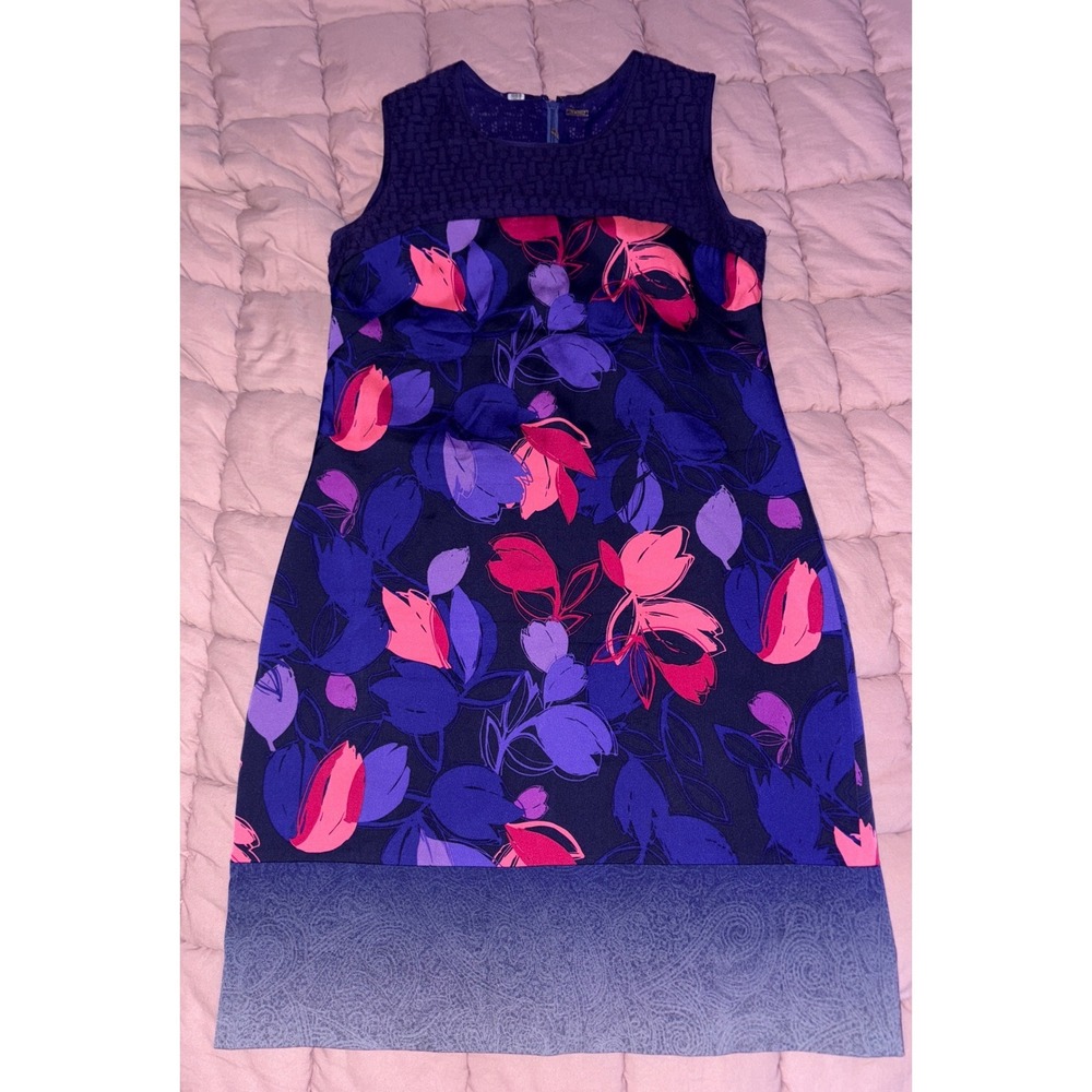 T Tahari Womens Blue Pink‎ Sleeveless Silk Blend Floral Sheath Dress, Size 10